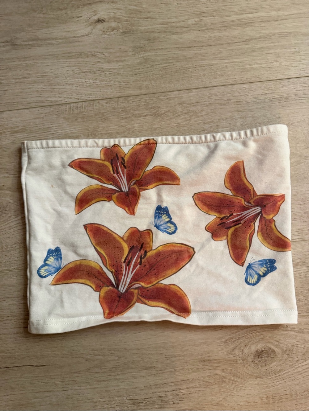 Edikted White Tube Crop Top with Orange Floral Print
